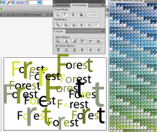 Outlined text changed in size and colours dropped into the individual letters with Eyedropper tool using LMB + Alt