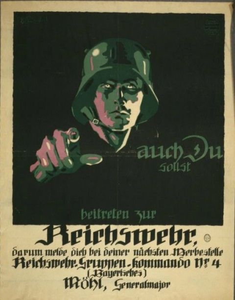 The concept was used on the German side as well with this 'Auch du sollst beitreten zur Reichswehr' [You too should join the German Army], design by Julius Engelhard, Image: courtesy of mental_floss